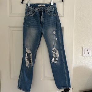 Crop straight leg distressed jeans